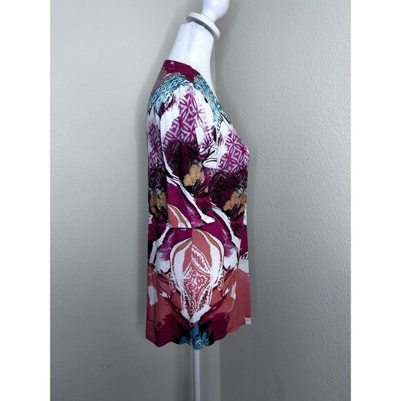 Chico’s Women’s Multicolor Floral Print Pullover Blouse Short Sleeves Size 0 - Picture 5 of 6